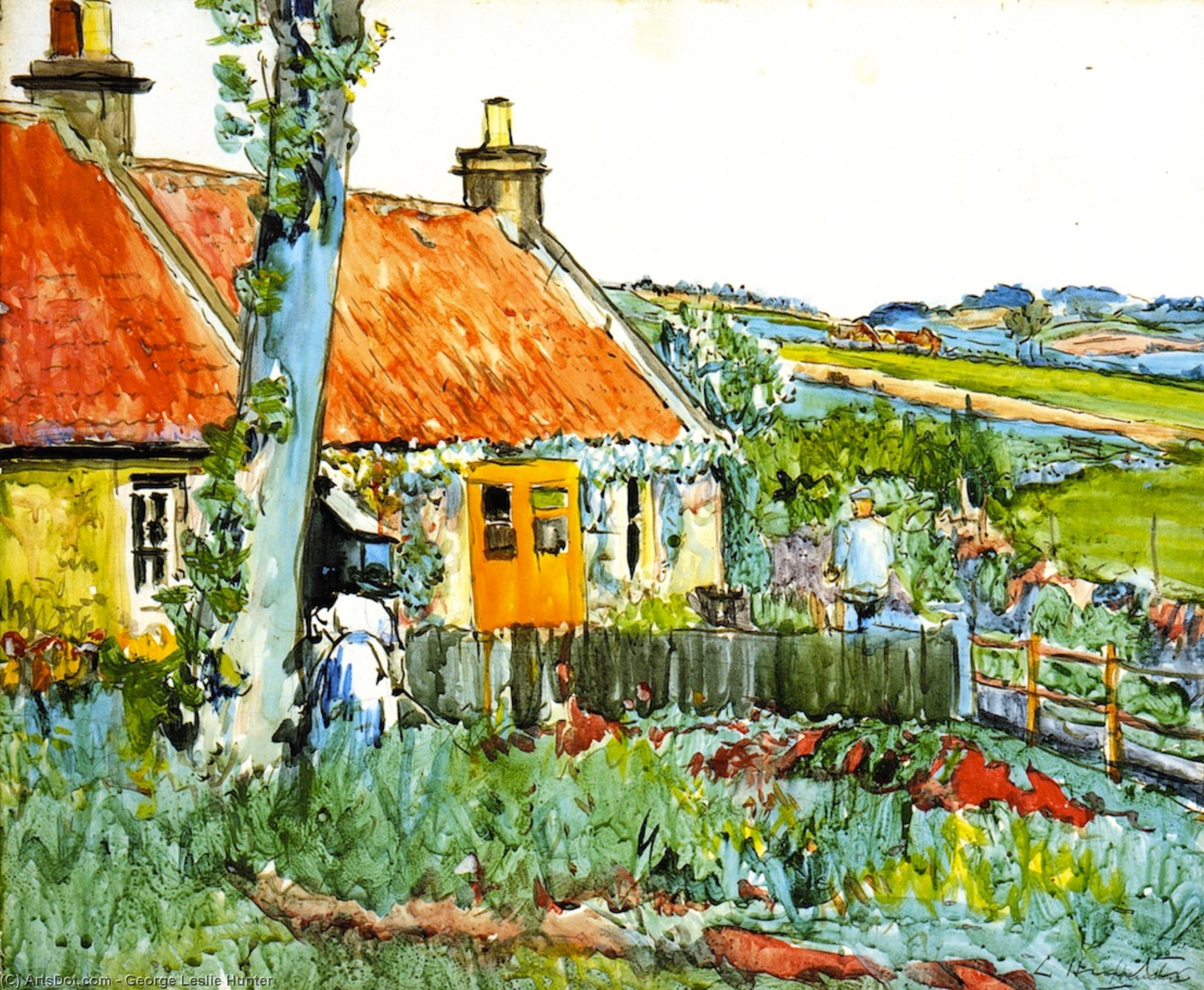 Wikioo.org - The Encyclopedia of Fine Arts - Painting, Artwork by George Leslie Hunter - Cottage, near Largo