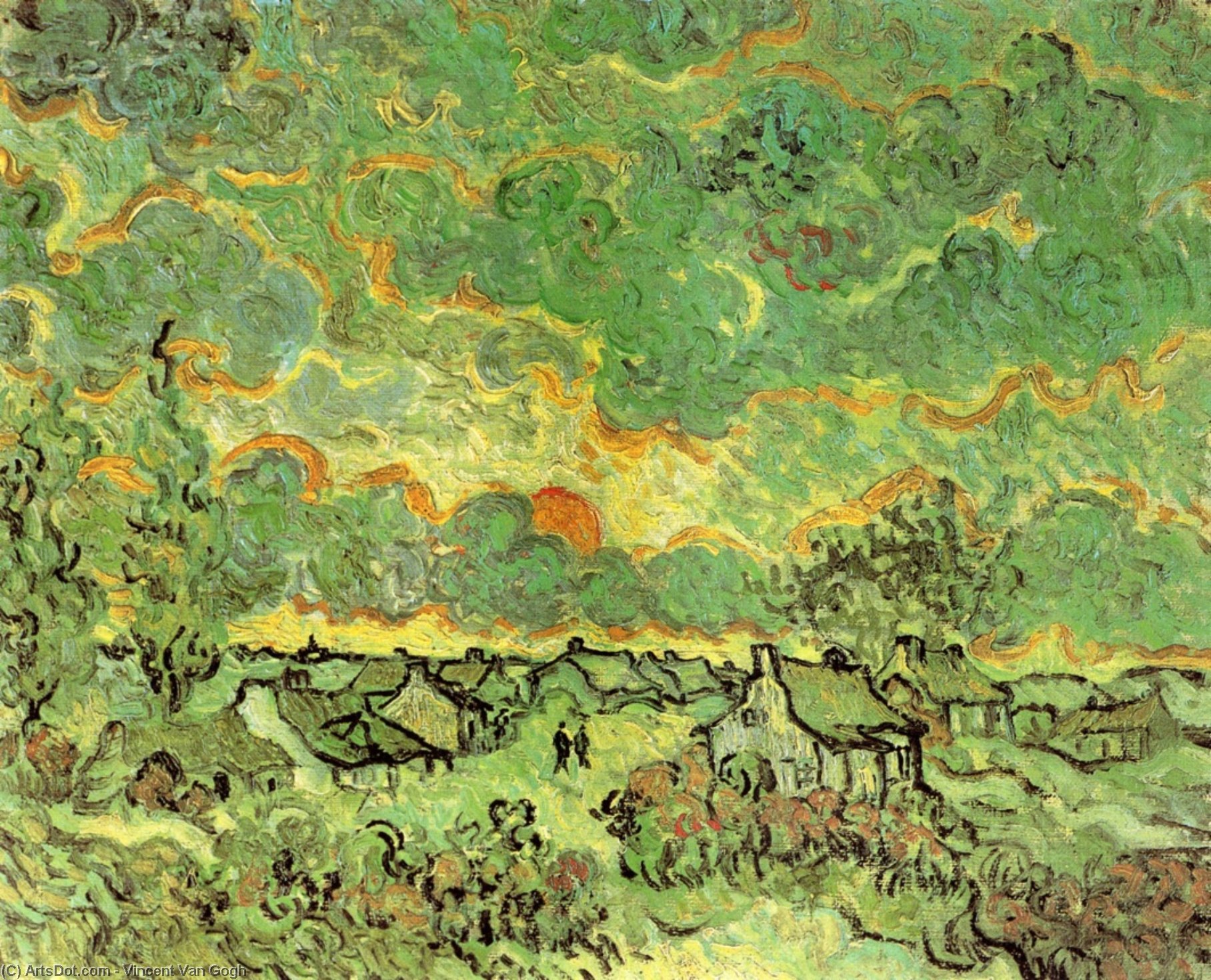 Wikioo.org - The Encyclopedia of Fine Arts - Painting, Artwork by Vincent Van Gogh - Cottages and Cypresses: Reminiscence of the North