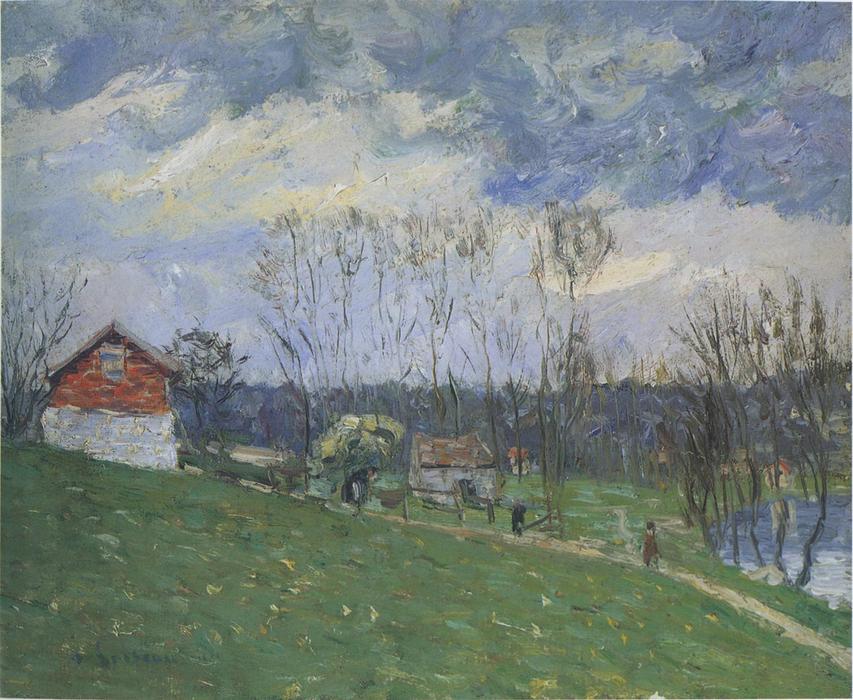 WikiOO.org - Enciclopédia das Belas Artes - Pintura, Arte por Gustave Loiseau - Cottages by the River