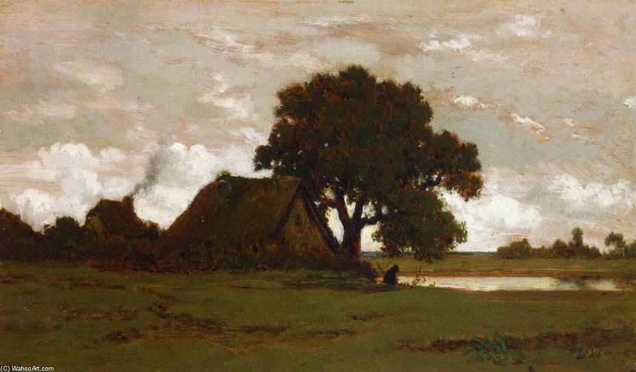 WikiOO.org - Encyclopedia of Fine Arts - Maleri, Artwork Théodore Rousseau (Pierre Etienne Théodore Rousseau) - Cottages near a Pond