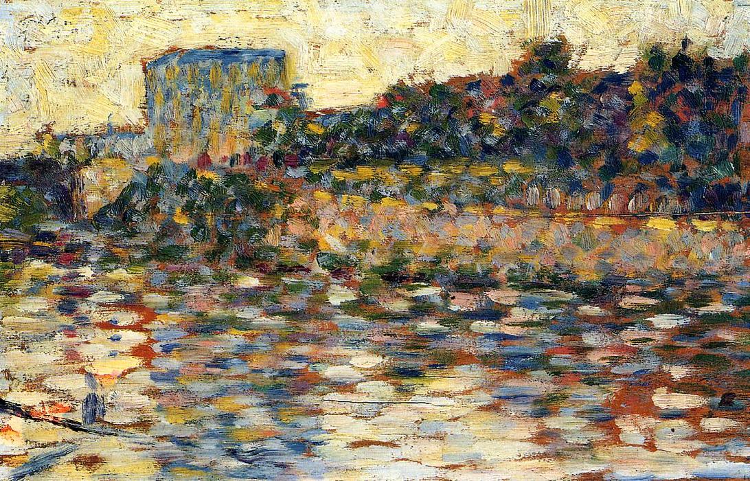 Wikioo.org – L'Enciclopedia delle Belle Arti - Pittura, Opere di Georges Pierre Seurat - Courbevoie , paesaggio con torretta