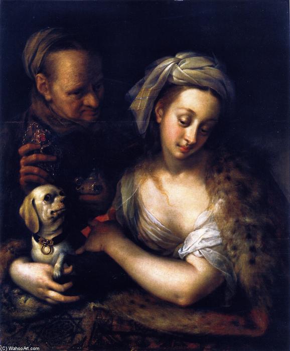 Wikioo.org – La Enciclopedia de las Bellas Artes - Pintura, Obras de arte de Hans Von Aachen - Una cortesana con Ella alcahueta