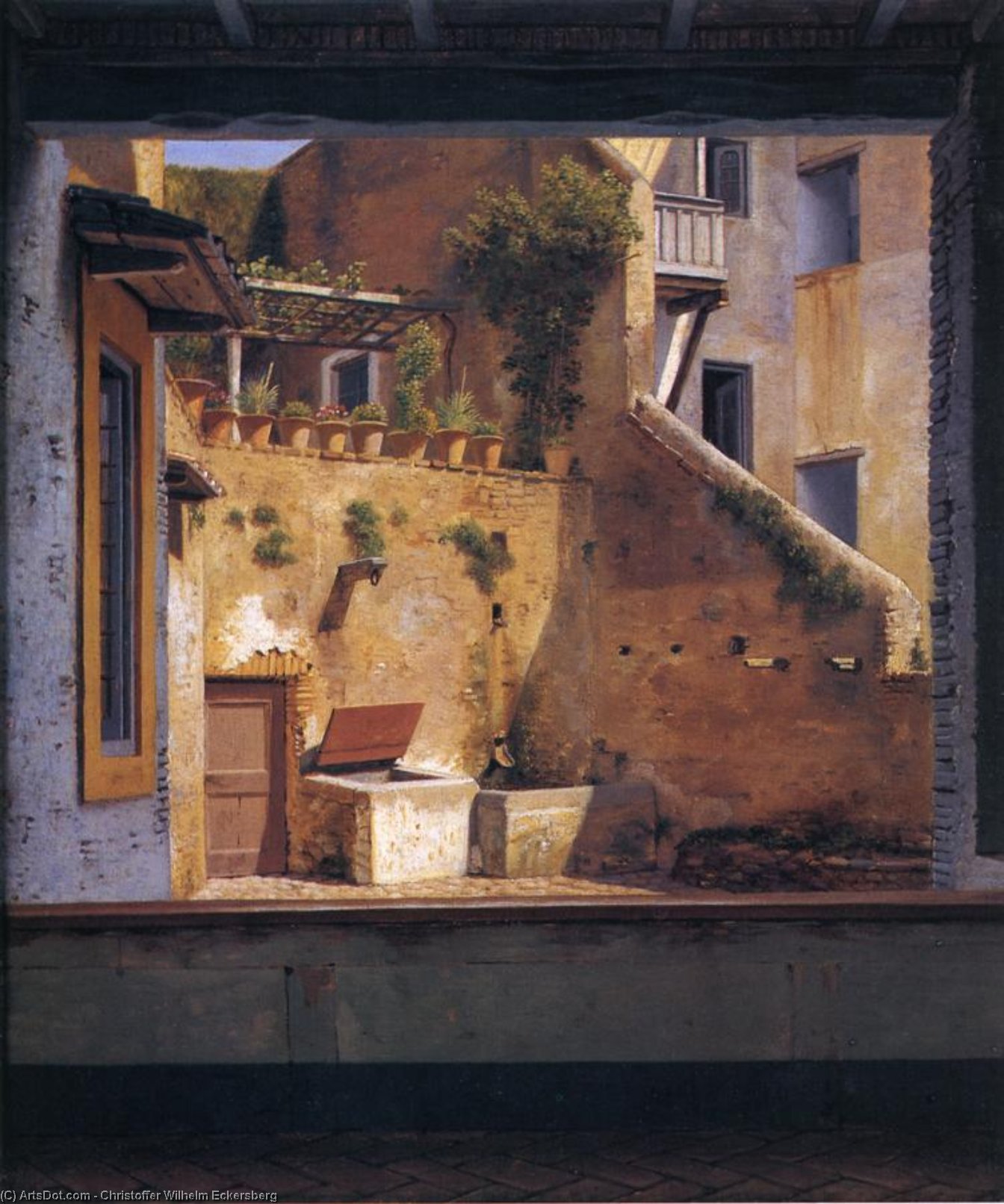 WikiOO.org – 美術百科全書 - 繪畫，作品 Christoffer Wilhelm Eckersberg - 一个 庭院  在   罗马