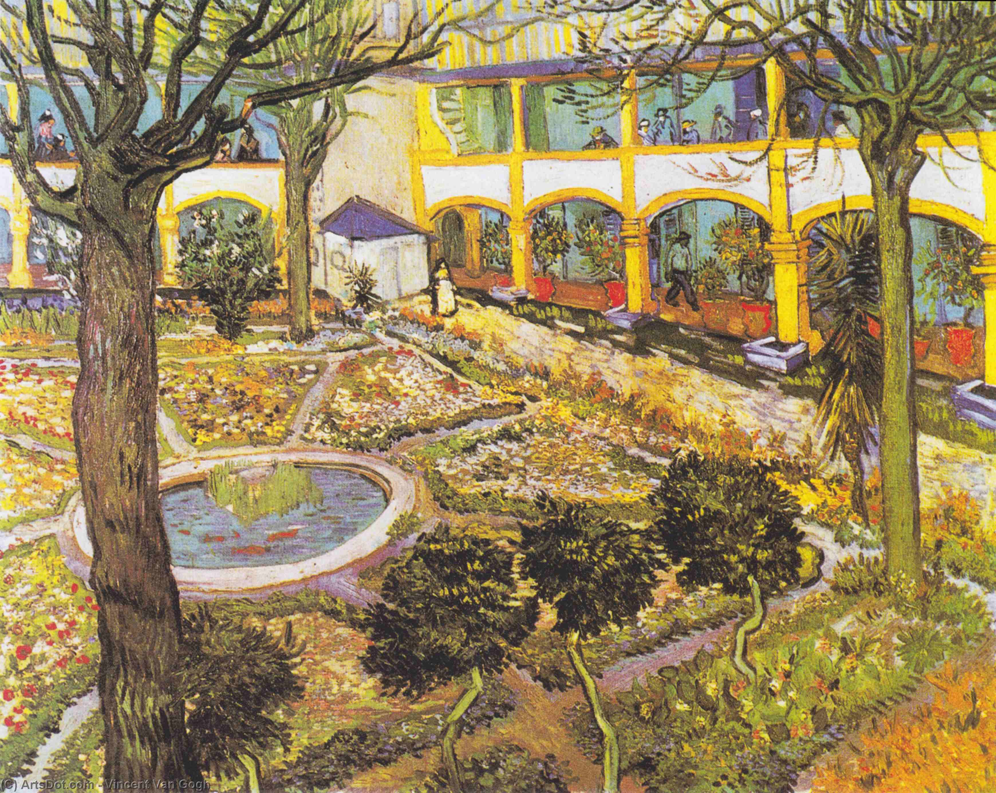 Wikoo.org - موسوعة الفنون الجميلة - اللوحة، العمل الفني Vincent Van Gogh - Courtyard of the Hospital in Arles