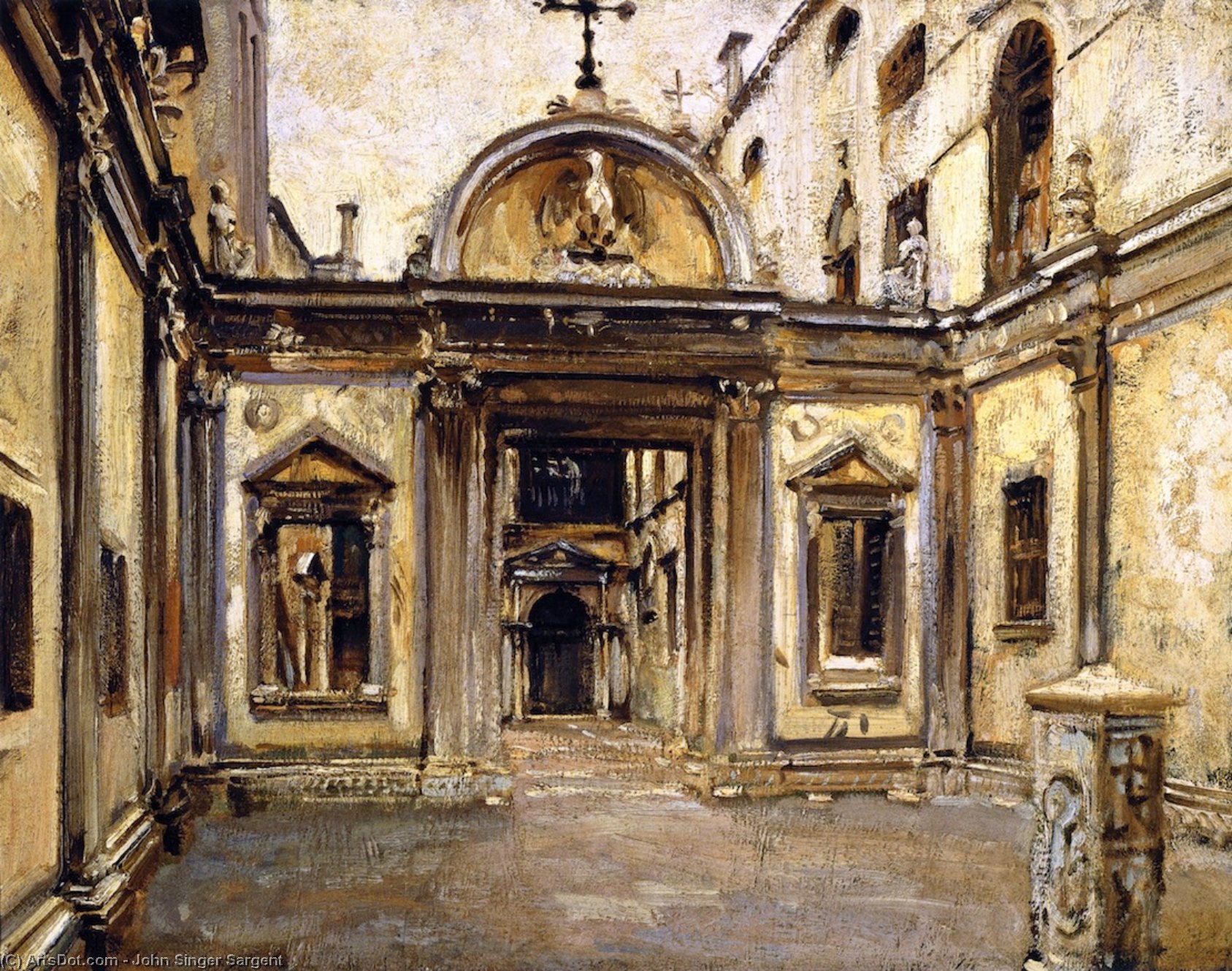 Wikioo.org - The Encyclopedia of Fine Arts - Painting, Artwork by John Singer Sargent - Courtyard of the Scuola Grande di San Giovanni Evangelista (also known as San Giovani Evangelista)