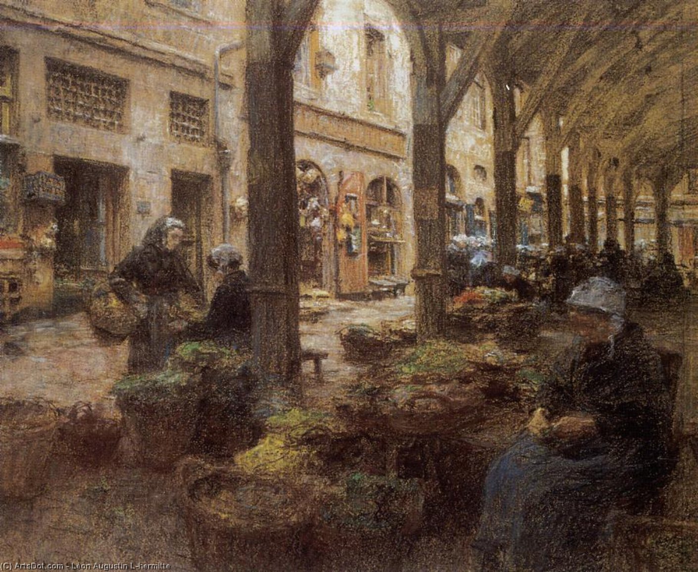Wikioo.org - The Encyclopedia of Fine Arts - Painting, Artwork by Léon Augustin L'hermitte - The Covered Vegetable Market, St Malo (no.2)