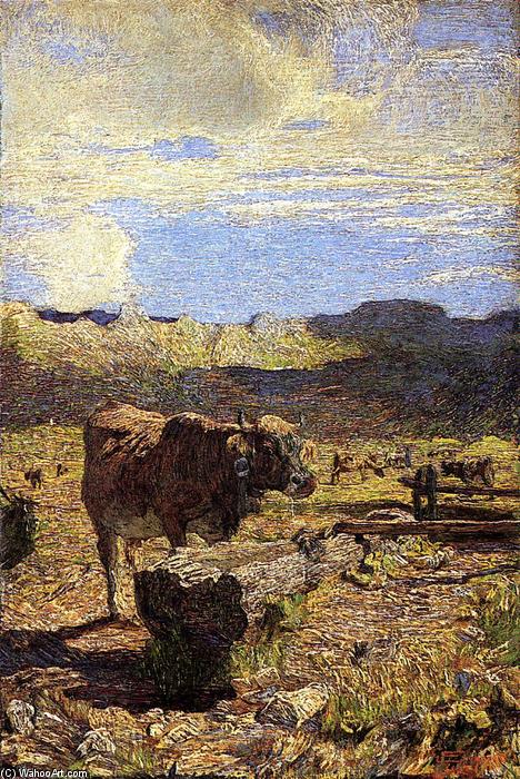 Wikioo.org - The Encyclopedia of Fine Arts - Painting, Artwork by Giovanni Segantini - Cow at a Water Trough