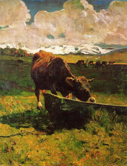 WikiOO.org – 美術百科全書 - 繪畫，作品 Giovanni Segantini - 一个 牛  饮用  水