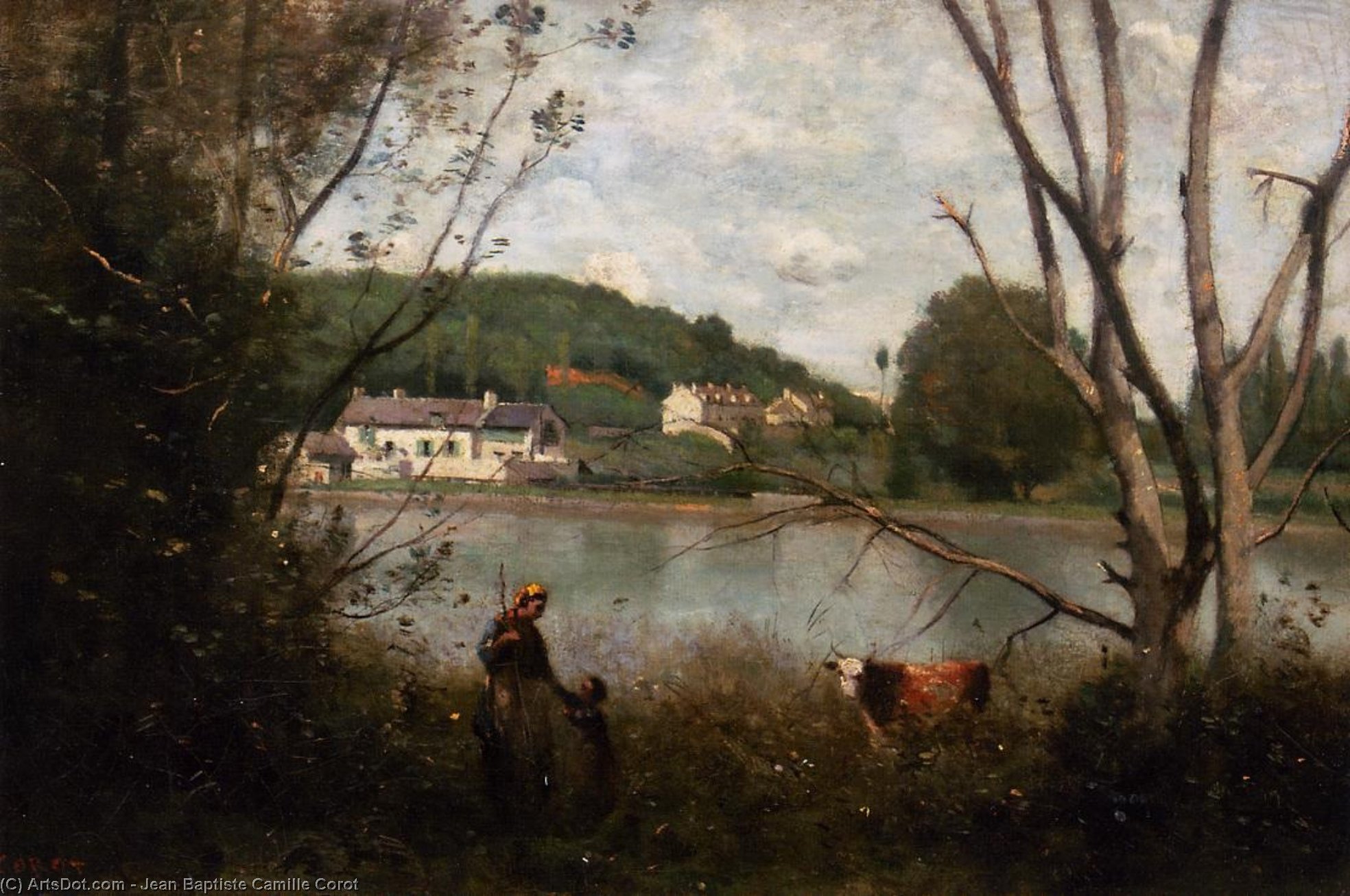 Wikioo.org - The Encyclopedia of Fine Arts - Painting, Artwork by Jean Baptiste Camille Corot - Cowherd and Her Child