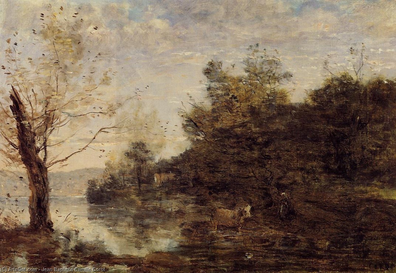WikiOO.org – 美術百科全書 - 繪畫，作品 Jean Baptiste Camille Corot - 牛仔 通过  的  水