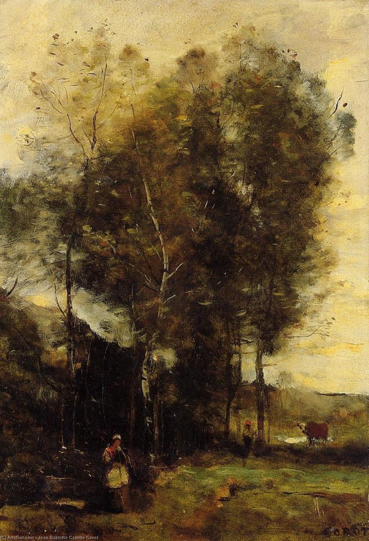 Wikioo.org - สารานุกรมวิจิตรศิลป์ - จิตรกรรม Jean Baptiste Camille Corot - Cowherd in a Dell, Souvenir of Brittany