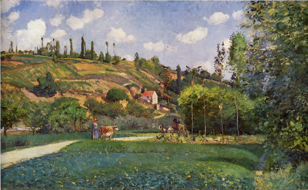 Wikioo.org - The Encyclopedia of Fine Arts - Painting, Artwork by Camille Pissarro - A Cowherd on the Route de Chou, Pontoise