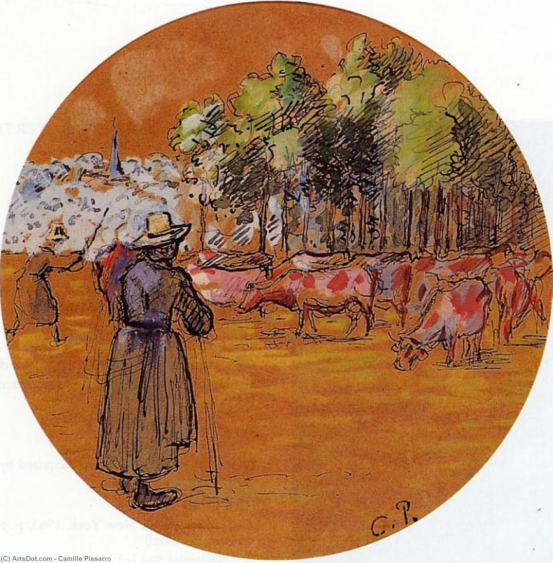 Wikioo.org - The Encyclopedia of Fine Arts - Painting, Artwork by Camille Pissarro - Cowherds, Bazincourt