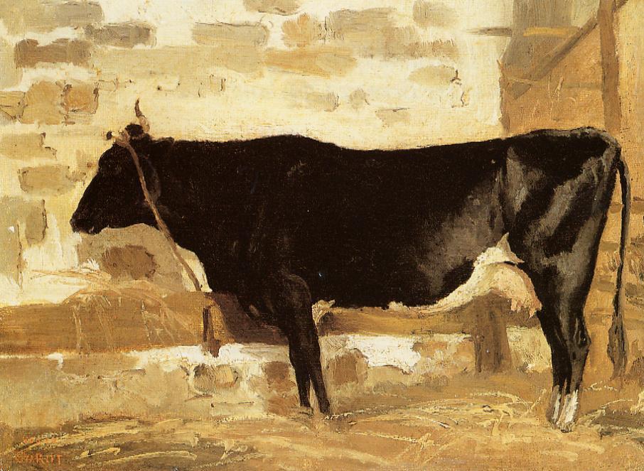 Wikioo.org – L'Enciclopedia delle Belle Arti - Pittura, Opere di Jean Baptiste Camille Corot - mucca in una stalla ( conosciuto anche come il nero Mucca )
