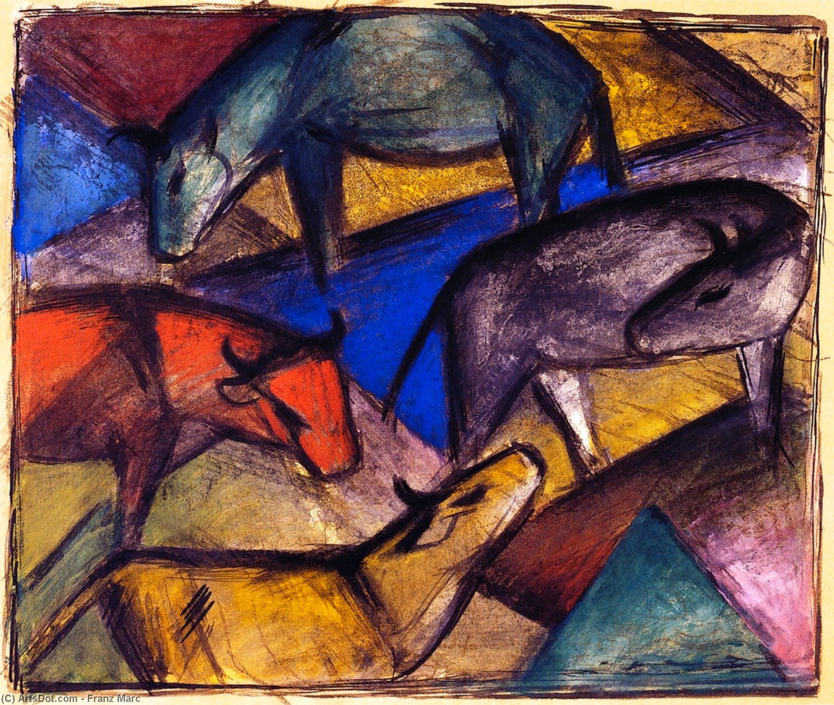 Wikioo.org - The Encyclopedia of Fine Arts - Painting, Artwork by Franz Marc - Cows