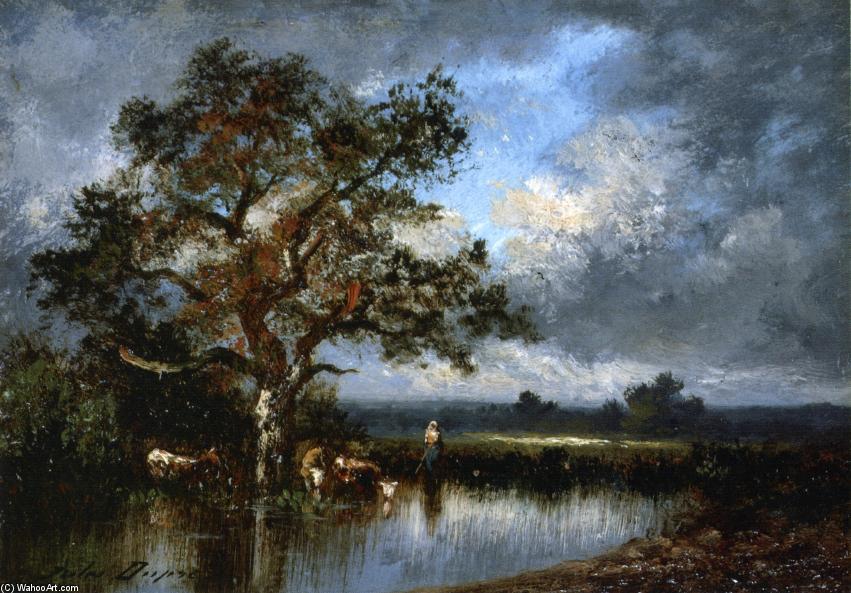 Wikioo.org - The Encyclopedia of Fine Arts - Painting, Artwork by Jules Dupré - Cows and Cowherd