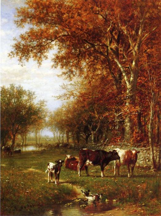 WikiOO.org - Εγκυκλοπαίδεια Καλών Τεχνών - Ζωγραφική, έργα τέχνης James Mcdougal Hart - Cows before a Watering Hole