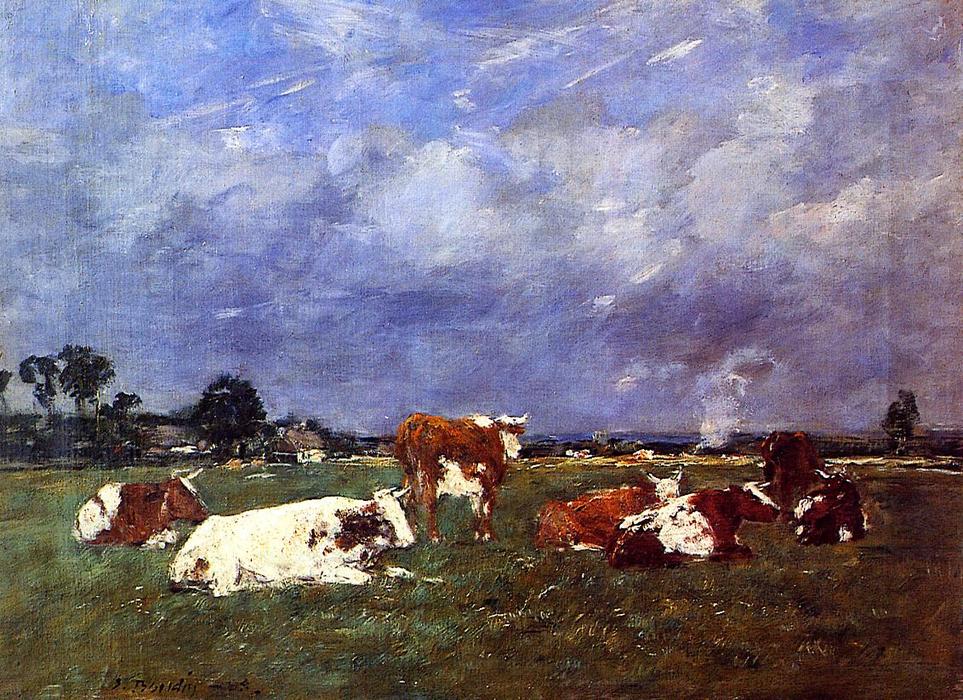 Wikioo.org - สารานุกรมวิจิตรศิลป์ - จิตรกรรม Eugène Louis Boudin - Cows in the Pasture