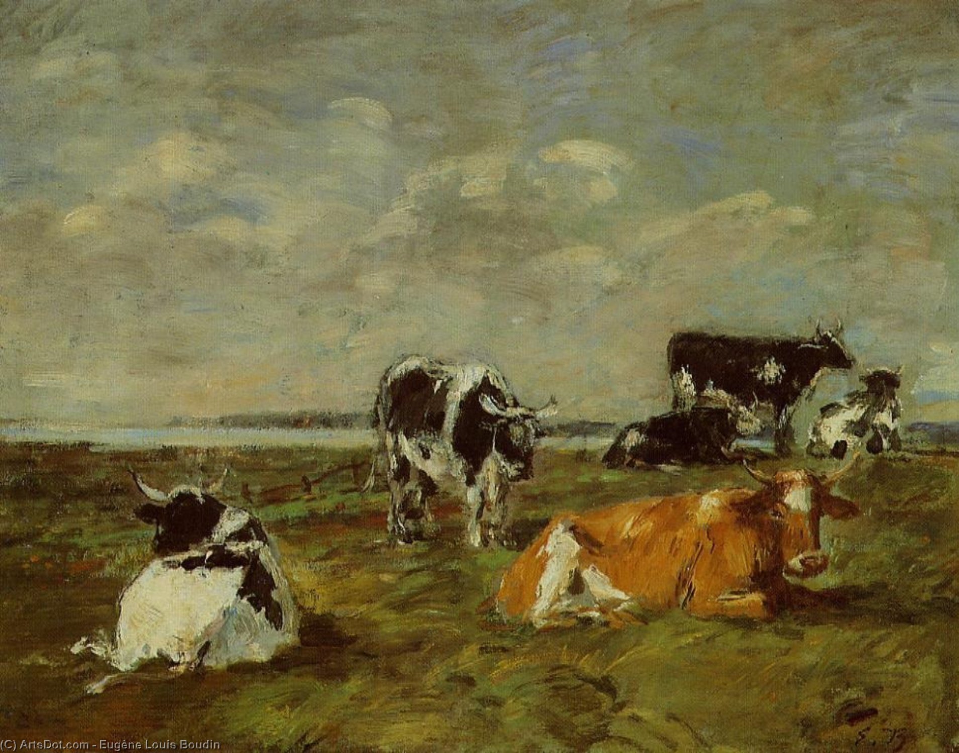 Wikioo.org - The Encyclopedia of Fine Arts - Painting, Artwork by Eugène Louis Boudin - Cows near the Sea