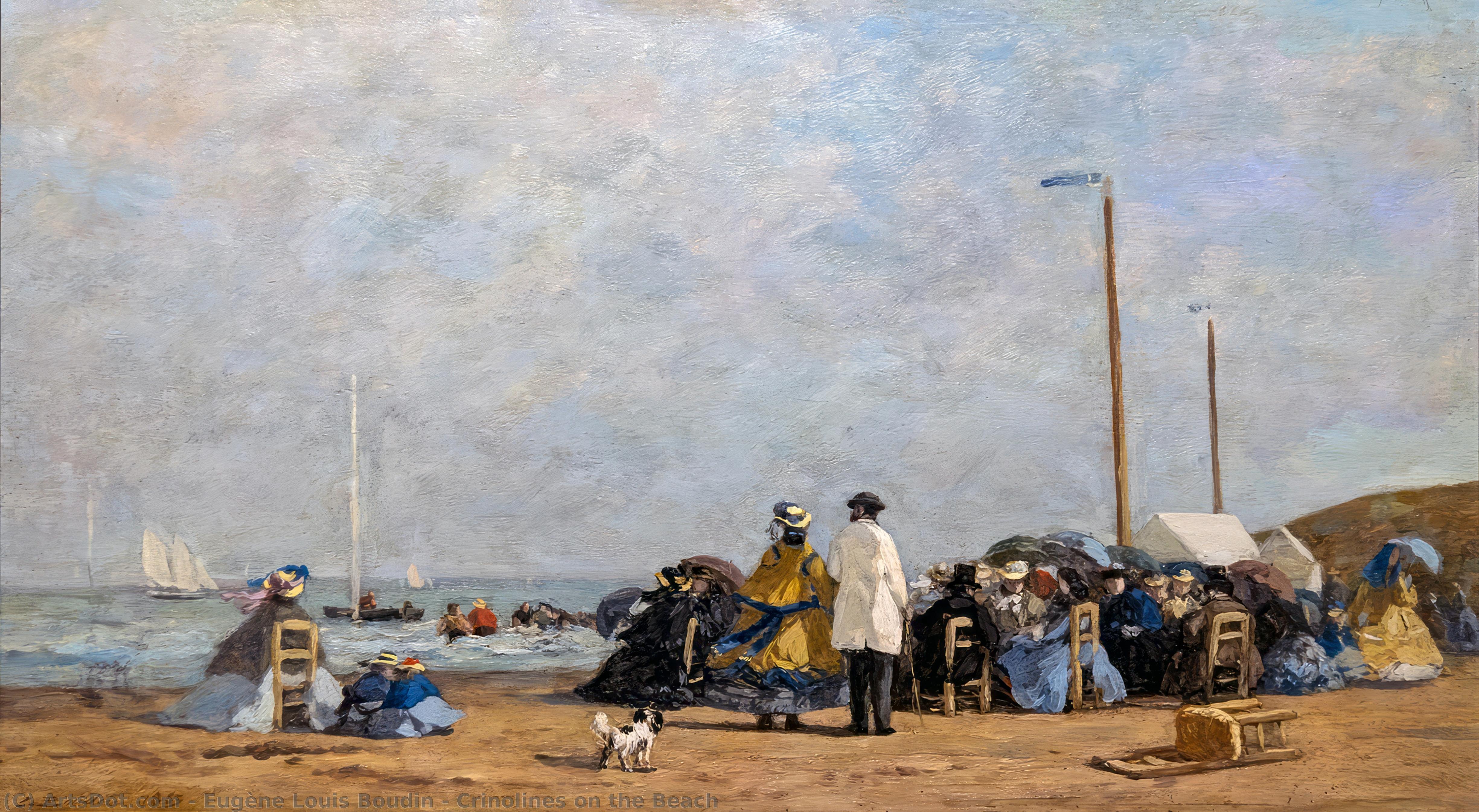 WikiOO.org - Enciclopédia das Belas Artes - Pintura, Arte por Eugène Louis Boudin - Crinolines on the Beach