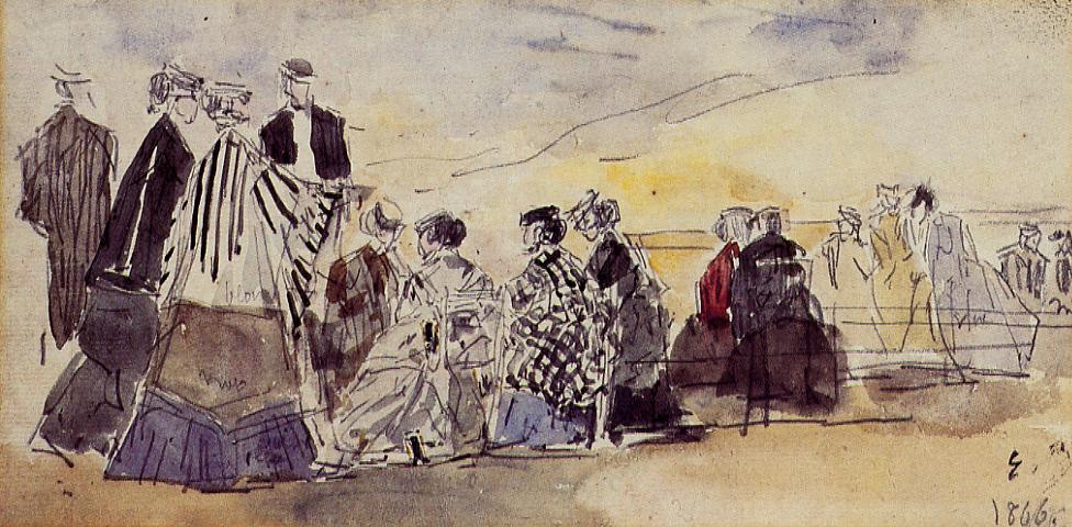 Wikioo.org - The Encyclopedia of Fine Arts - Painting, Artwork by Eugène Louis Boudin - Crinolines on the Beach