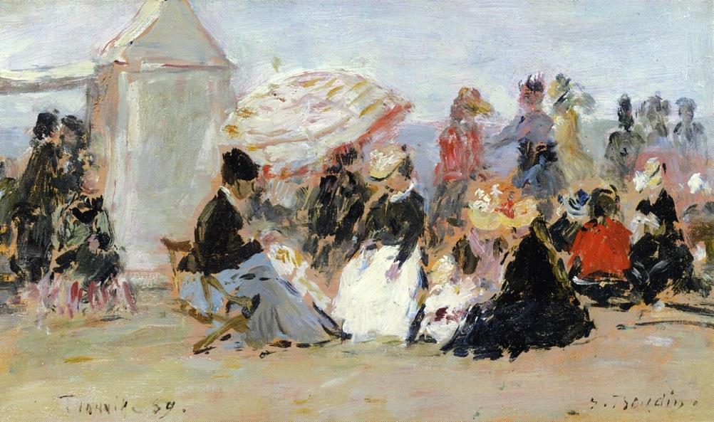 WikiOO.org - Encyclopedia of Fine Arts - Maleri, Artwork Eugène Louis Boudin - Crinolines on the Beach, Trouville