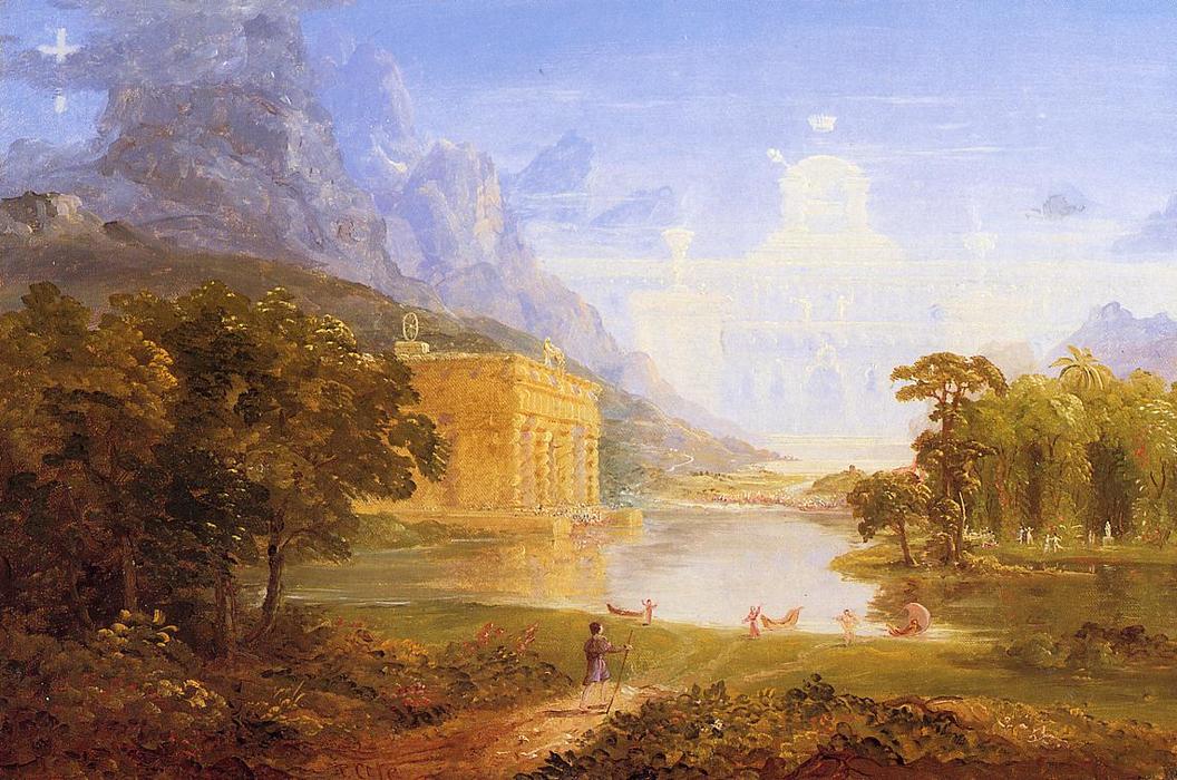 WikiOO.org – 美術百科全書 - 繪畫，作品 Thomas Cole - 十字架与世界：为研究“世界在他的旅途的朝圣者”