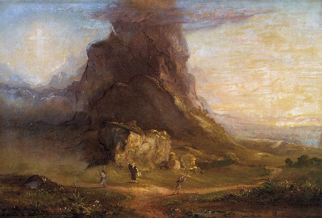 Wikioo.org - The Encyclopedia of Fine Arts - Painting, Artwork by Thomas Cole - The Cross and the World: Study for 'Two Youths Enter Upon a Pilgrimage - One to Cross the Other to the World