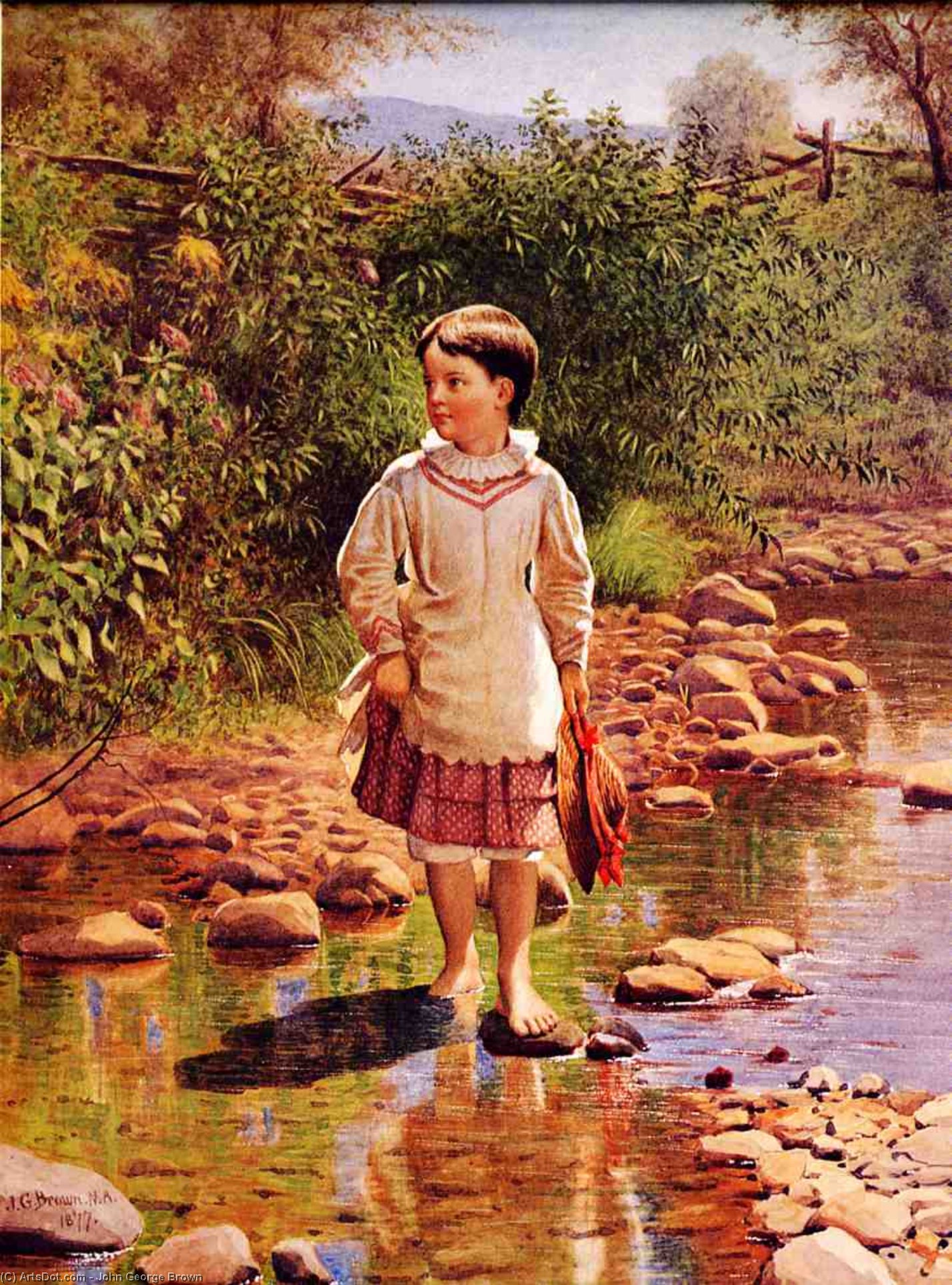 Wikioo.org - The Encyclopedia of Fine Arts - Painting, Artwork by John George Brown - Crossing the Brook