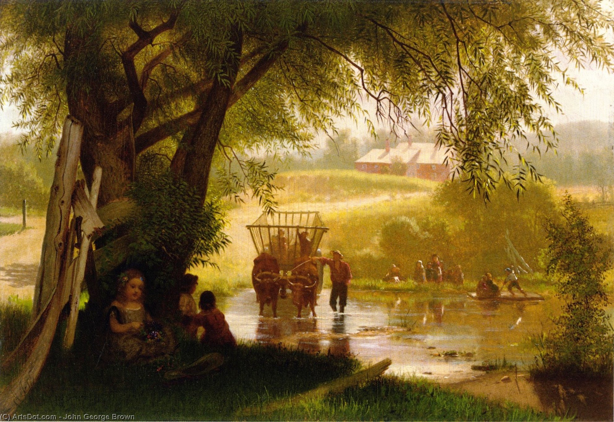WikiOO.org - Enciclopédia das Belas Artes - Pintura, Arte por John George Brown - Crossing the Stream