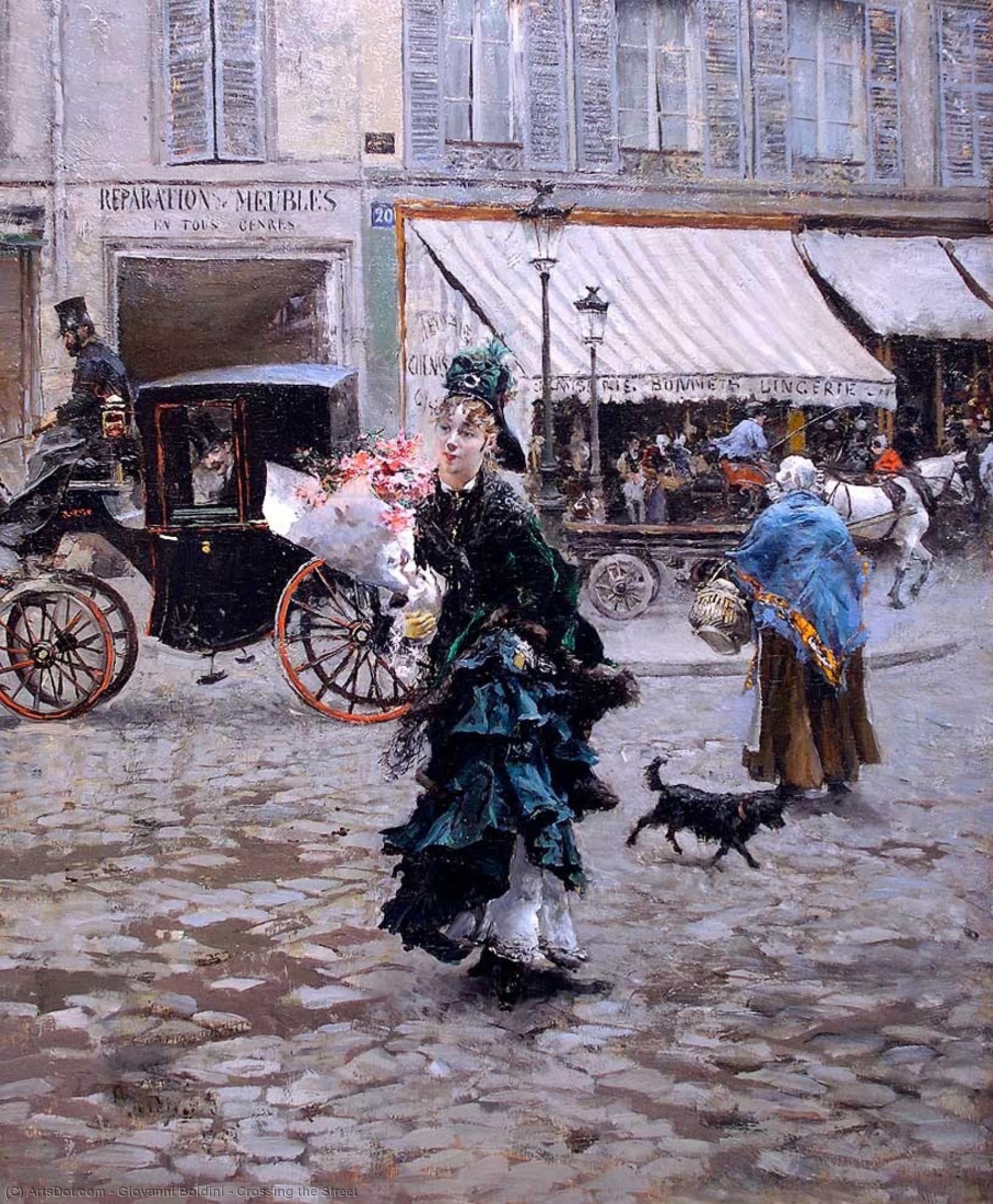 Wikioo.org - The Encyclopedia of Fine Arts - Painting, Artwork by Giovanni Boldini - Crossing the Street