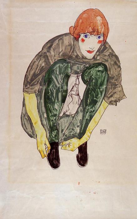 WikiOO.org - Enciclopedia of Fine Arts - Pictura, lucrări de artă Egon Schiele - Crouching Figure (also known as Valerie Neuzil)