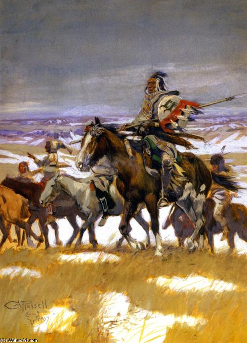 Wikioo.org - The Encyclopedia of Fine Arts - Painting, Artwork by Charles Marion Russell - Crow Scouts in Winter