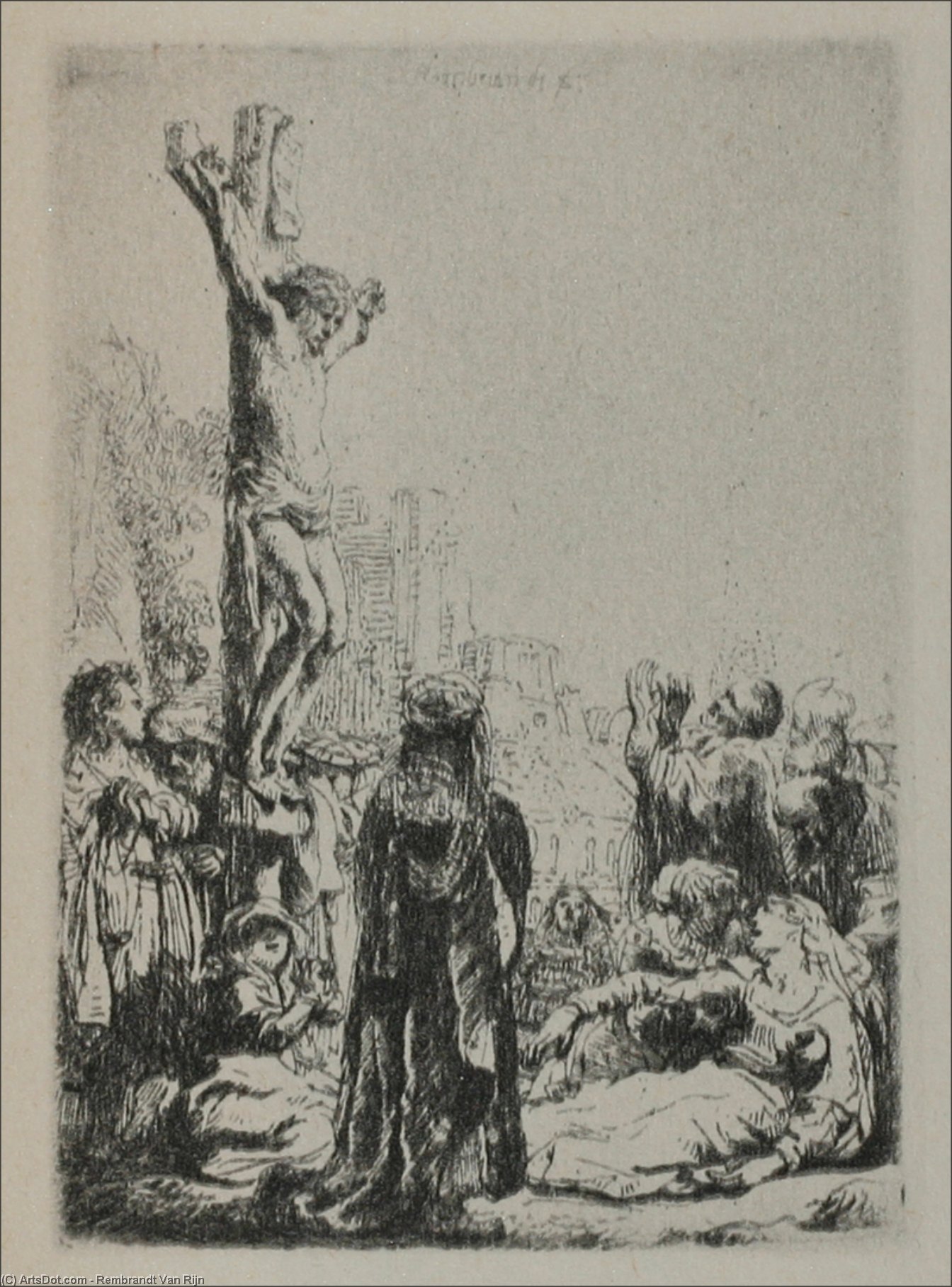 Wikioo.org – L'Encyclopédie des Beaux Arts - Peinture, Oeuvre de Rembrandt Van Rijn - La Crucifixion une  carré  petits  plaque