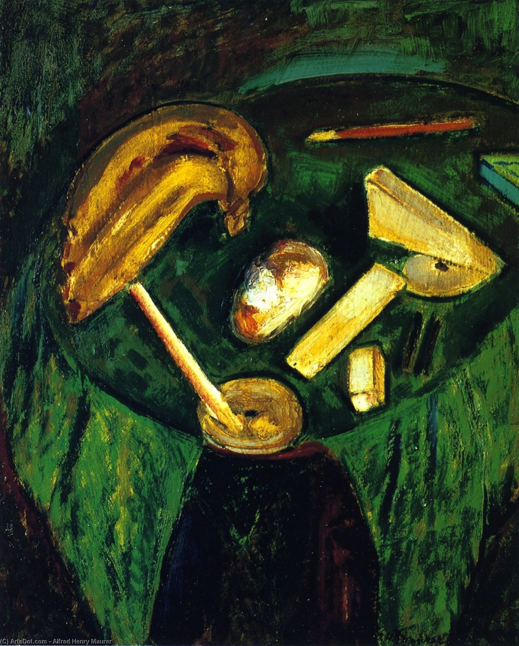Wikioo.org - The Encyclopedia of Fine Arts - Painting, Artwork by Alfred Henry Maurer - Cubist Still Life (also known as Green Table Cloth)
