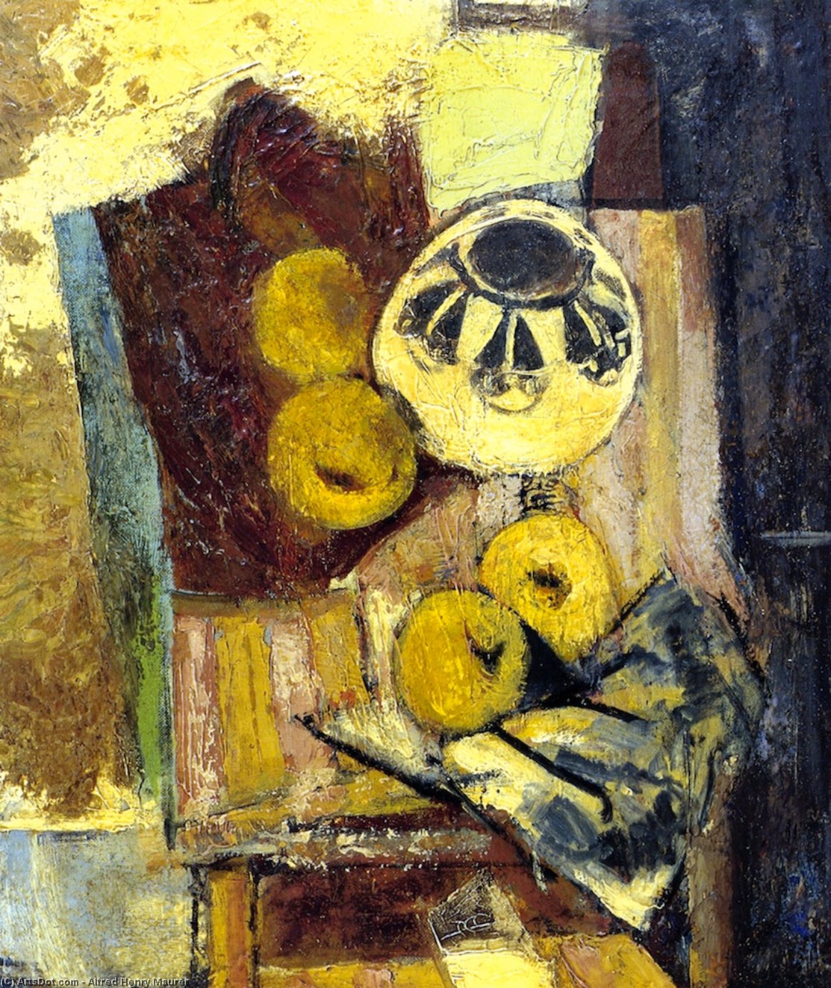 Wikioo.org - The Encyclopedia of Fine Arts - Painting, Artwork by Alfred Henry Maurer - Cubist Still LIfe with Ceramic Bowl and Apples
