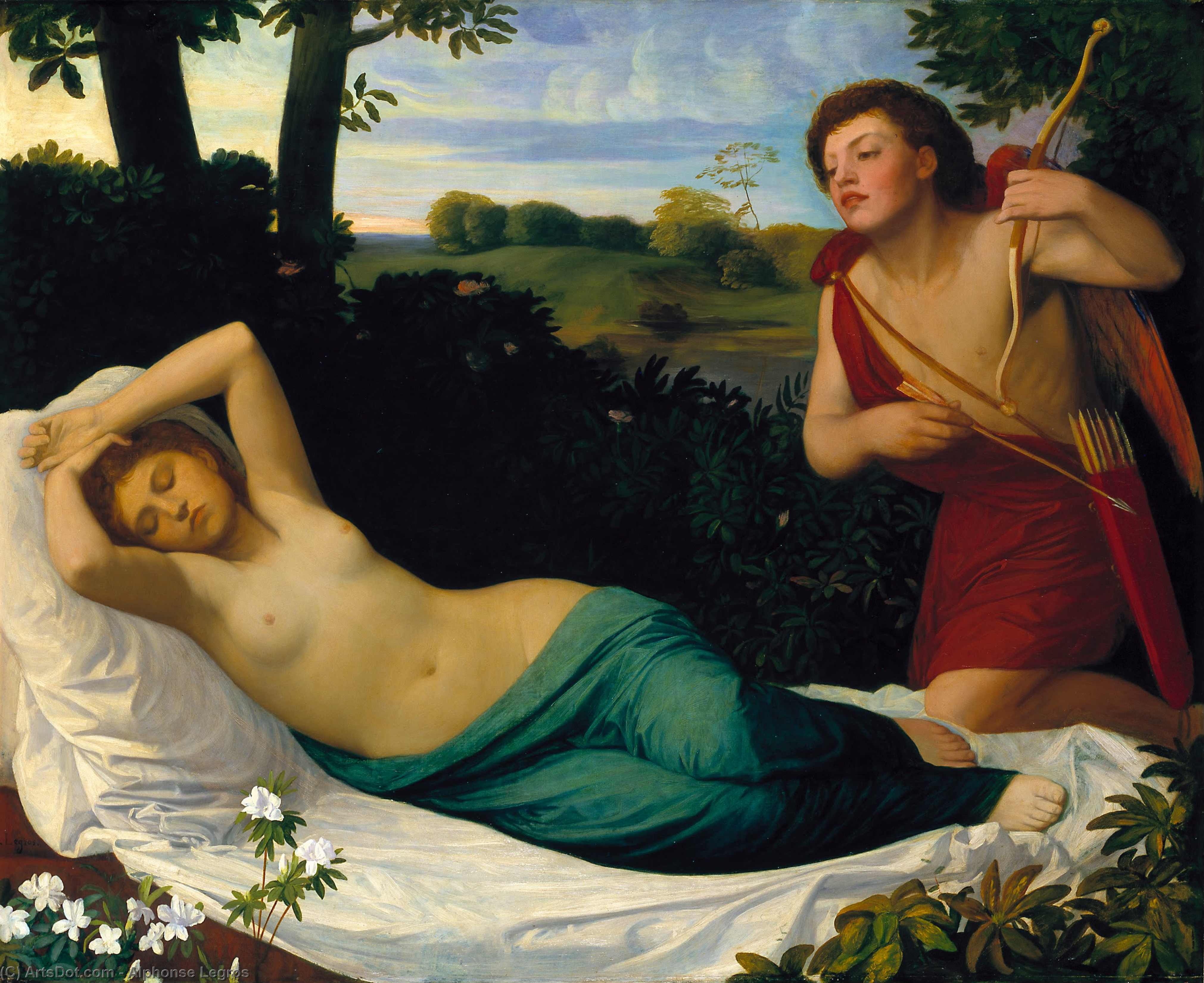 Wikioo.org - The Encyclopedia of Fine Arts - Painting, Artwork by Alphonse Legros - Cupid and Psyche