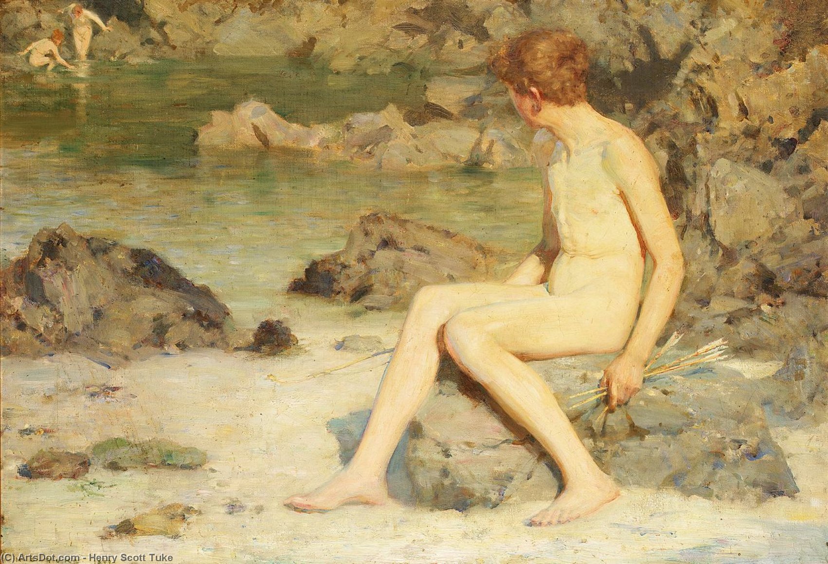 Wikioo.org - The Encyclopedia of Fine Arts - Painting, Artwork by Henry Scott Tuke - Cupid and Sea Nymphs