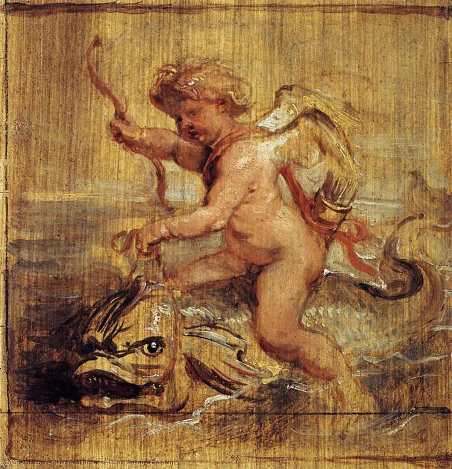 Wikoo.org - موسوعة الفنون الجميلة - اللوحة، العمل الفني Peter Paul Rubens - Cupid Riding a Dolphin