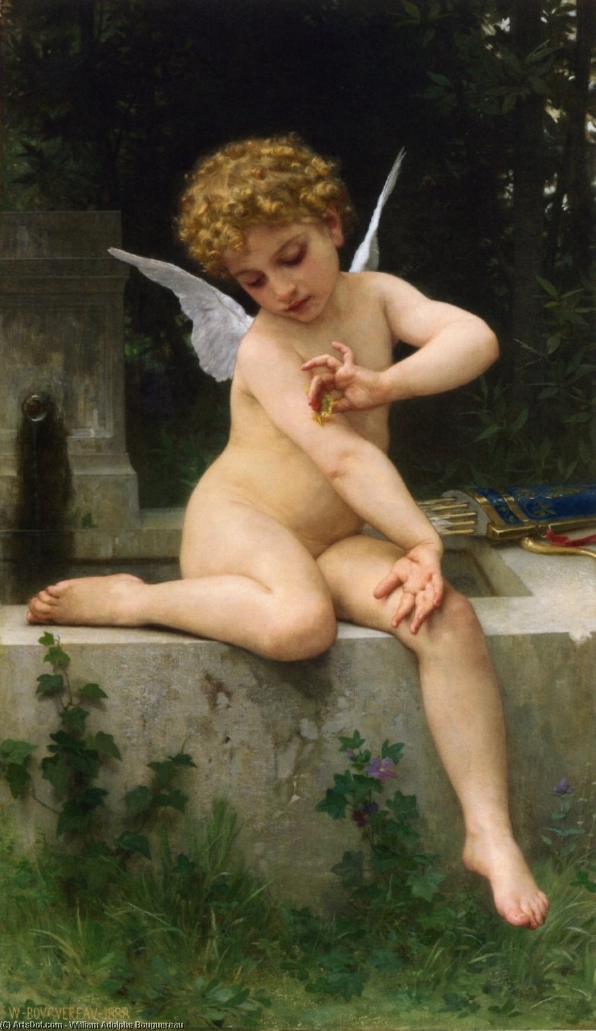WikiOO.org - Encyclopedia of Fine Arts - Maľba, Artwork William Adolphe Bouguereau - Cupid with Butterfly