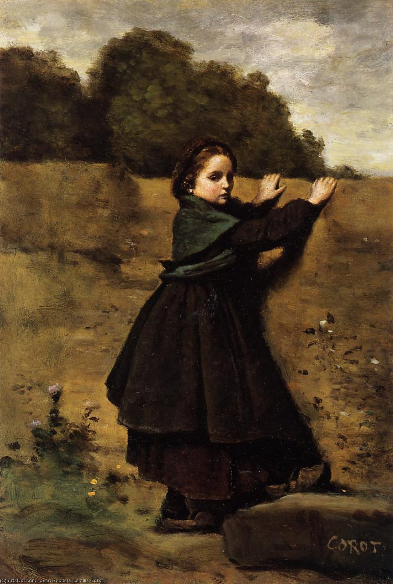 WikiOO.org – 美術百科全書 - 繪畫，作品 Jean Baptiste Camille Corot - 好奇 小  女孩