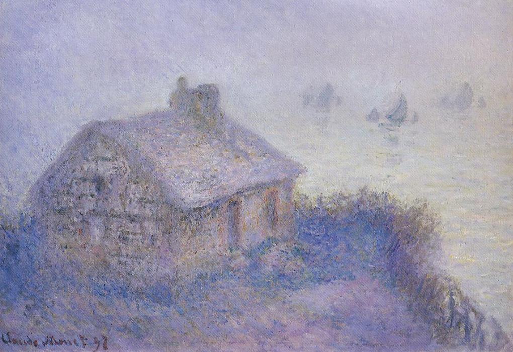 Wikioo.org - The Encyclopedia of Fine Arts - Painting, Artwork by Claude Monet - Customs House at Varengeville in the Fog (also known as Blue Effect)