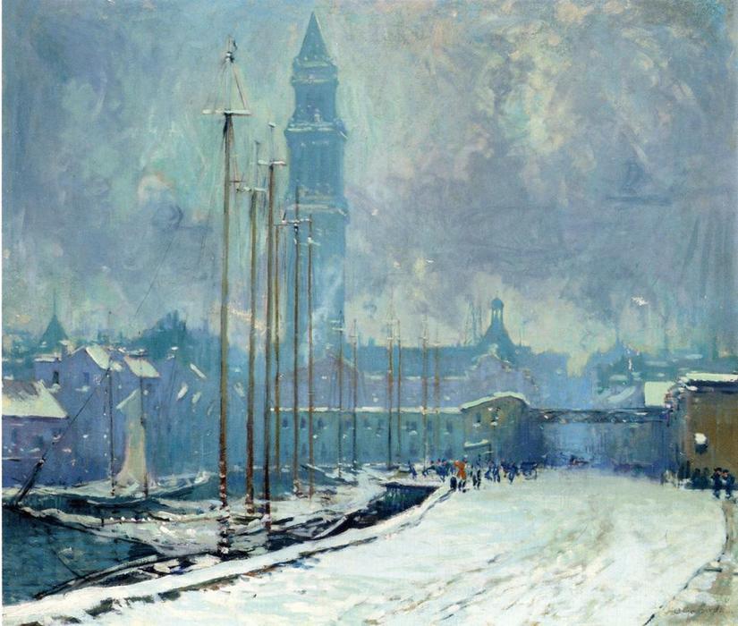 Wikioo.org - The Encyclopedia of Fine Arts - Painting, Artwork by Arthur Clifton Goodwin - Customs House Tower, T-Wharf