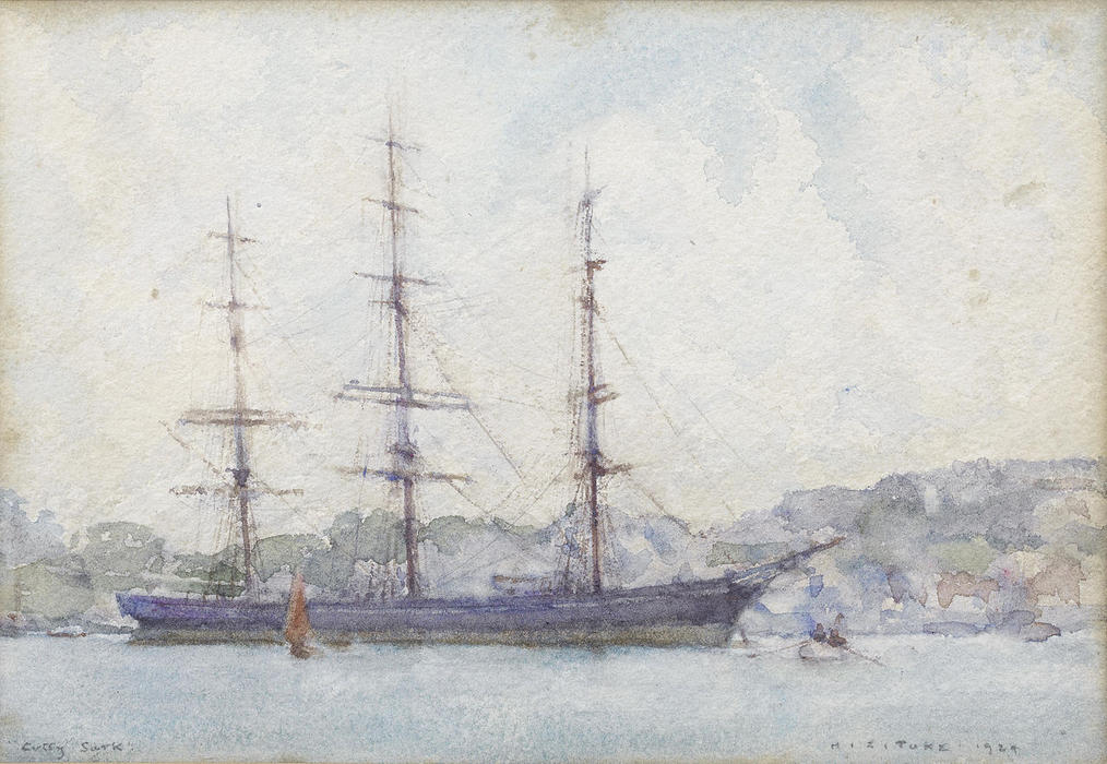 Wikioo.org – La Enciclopedia de las Bellas Artes - Pintura, Obras de arte de Henry Scott Tuke - El Cutty Sark amarrado en el puerto de Falmouth
