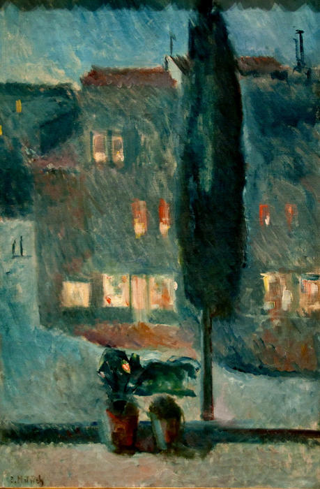 Wikioo.org - The Encyclopedia of Fine Arts - Painting, Artwork by Edvard Munch - Cypres in Moonlight