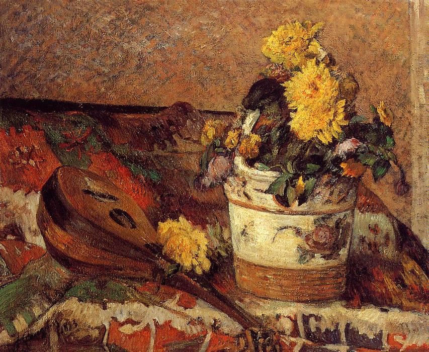 WikiOO.org - Encyclopedia of Fine Arts - Maľba, Artwork Paul Gauguin - Dahlias and Mandolin