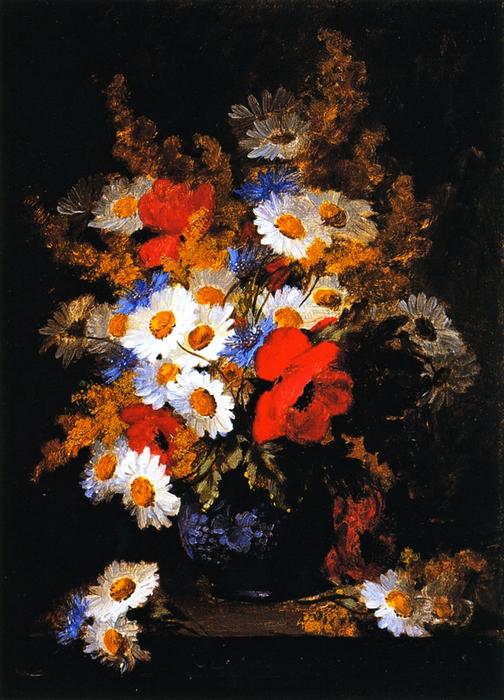 Wikioo.org - The Encyclopedia of Fine Arts - Painting, Artwork by Raoul De Longpre - Daisies, Poppies and Cornflowers