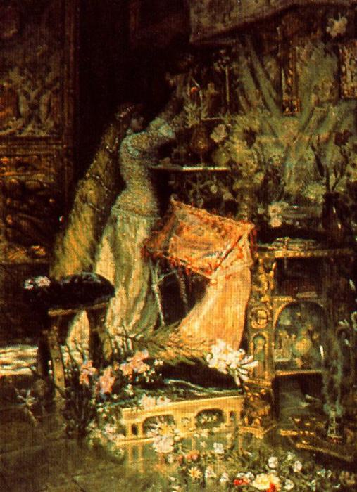 Wikioo.org - The Encyclopedia of Fine Arts - Painting, Artwork by Antonio Muñoz Degrain - Dama adornando un altar