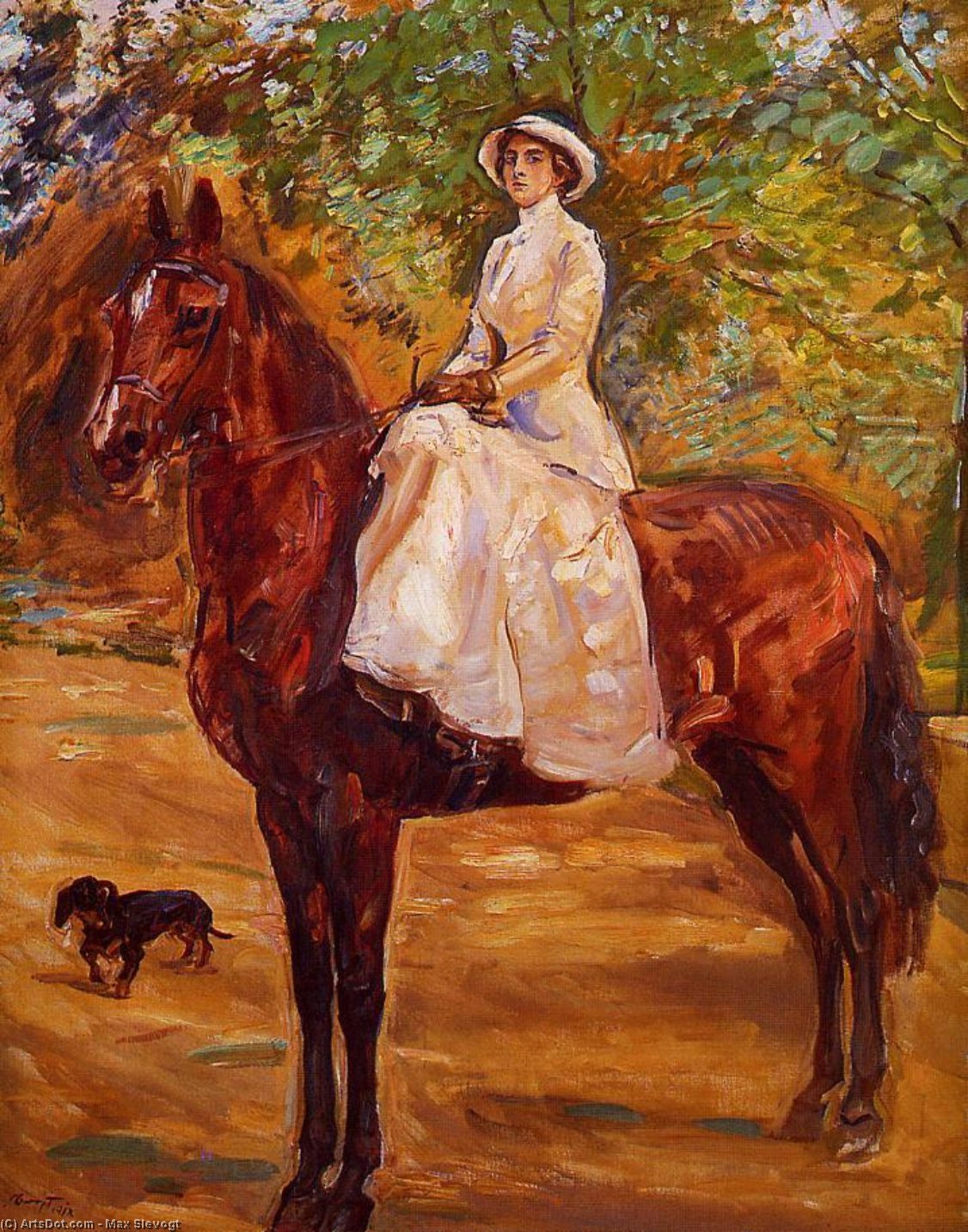 Wikioo.org - The Encyclopedia of Fine Arts - Painting, Artwork by Max Slevogt - Dame im weissen Reitkleid zu Pferde