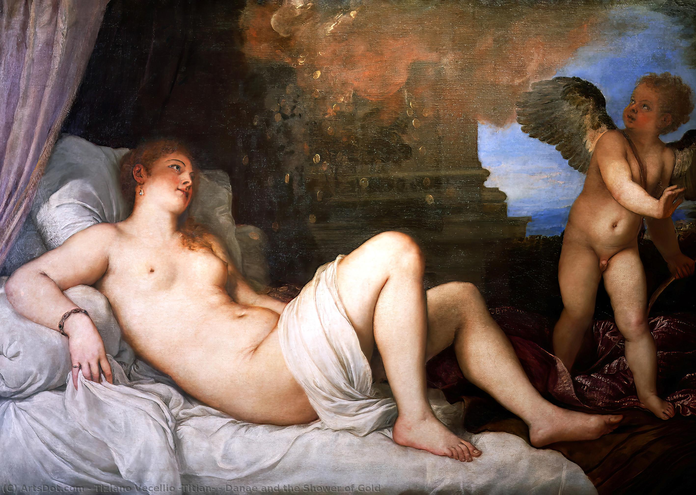 Wikioo.org - The Encyclopedia of Fine Arts - Painting, Artwork by Tiziano Vecellio (Titian) - Danae and the Shower of Gold